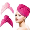 Magic Microfiber Non Woven Terry Cloth Dreadlock Hair Fast Drying Towel Bath Wrap Hat Quick Turban Dry Shower Cap with Button