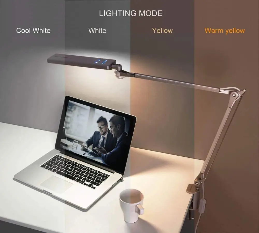 Swing arm LED desk lamp for office task lamp with daylight mode