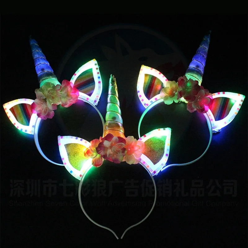 LED Flashing Unicorn Horn Light Up Headbands Hair Cosplay Costume Party Kid