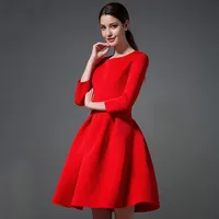 

winter on sale women vintage red dress classic round neck long sleeves high waisted solid knitted ball gown dress