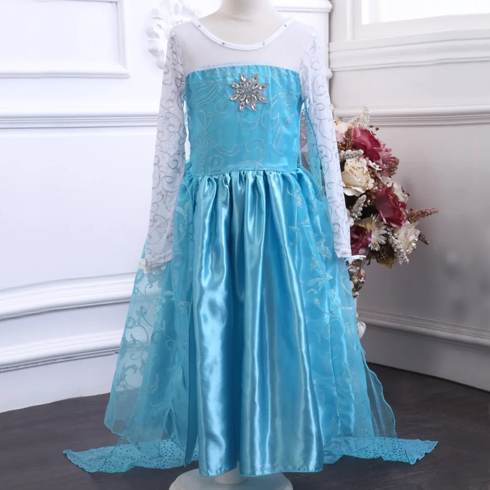 Retail designer long sleeve girl font b dress b font Child Blue ELSA font b dress