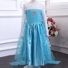 Retail designer long sleeve girl font b dress b font Child Blue ELSA font b dress