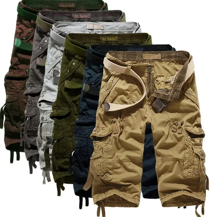 

WIIPU Mens Relaxed Fit Long Cargo Shorts Capri Pants