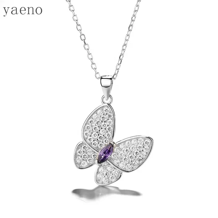 

yaeno 925 sterling silver jewelry design CZ butterfly necklace, As customer request