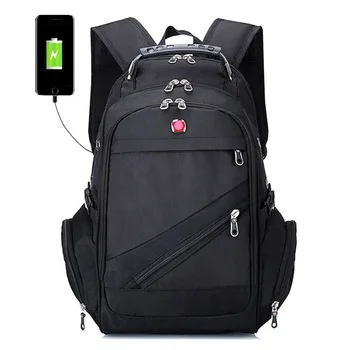 

Waterproof Travel Backpack Women Rucksack Male School Bag External USB Charging Swiss Laptop Backpack, 4 colors