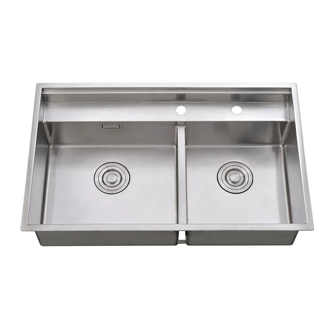 Stg8250 R10 Double Bowl Hidden Kitchen Sink 304 Handmade Basin