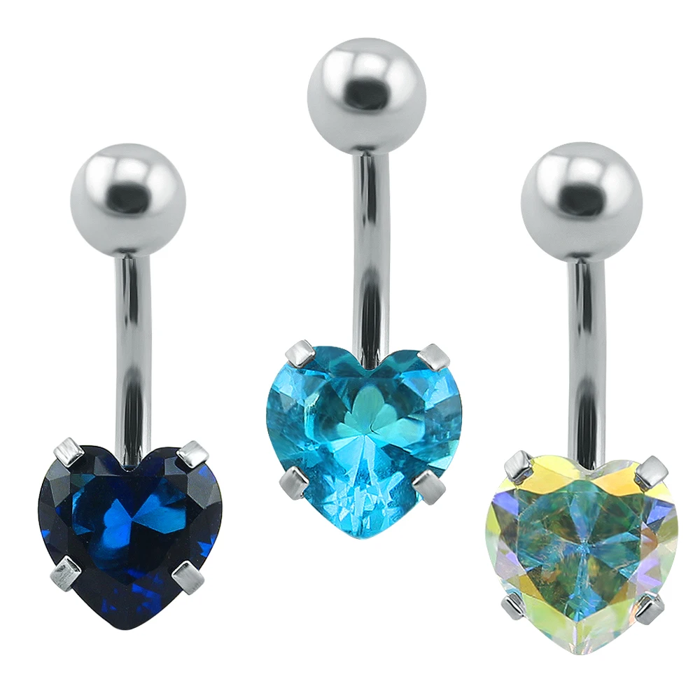 Love Heart Crystal Surgical Stainless Steel Piercing Female Sexy Navel Belly Button Ring