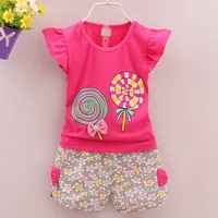 

Hotsale Fashion Cute Girls 2piece/set Toddler Kids Baby Bowknot Outfits Summer T-shirt Tops+Short Pants Clothing Set