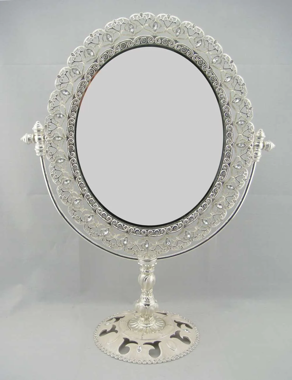Acrylic Jewelled Oval Silver Plating Tabletop Mirror For Home