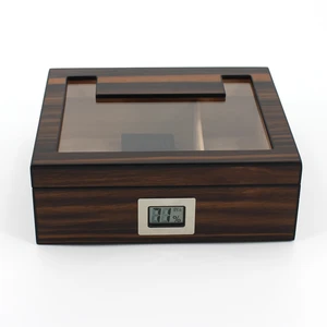 Image of custom modern oem high-end glass top cedar wooden desktop cigar Humidor box wholesale with digital hygrometer cigar humidor