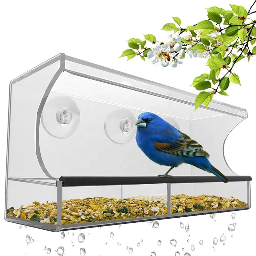 

Custom Plexiglass Acrylic Bird Cage Acrylic Bird House Acrylic Window Bird Feeder with Strong Suction Cups and Seed Tray, Clear, or custom