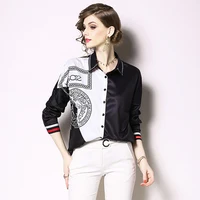 

Made In China Latest Design Spring Autumn Slim Long Sleeve Lapel Black Casual Fashion Custom Print Ladies Blouses And Tops