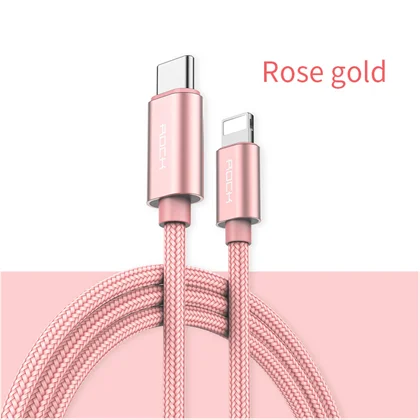 

Rock original 1M quick charging C6 Metal alloy housing Charge Sync Nylon woven reversible round cable for Lightning to type C, Tarnish;rose gold;gold