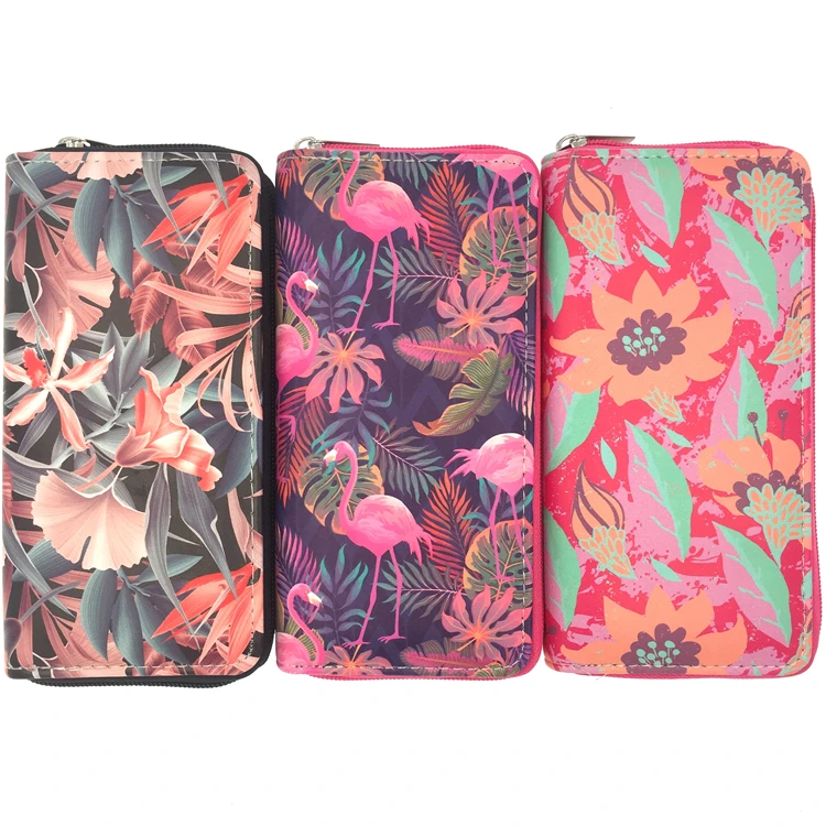 

Pretty tropical flowers digital print PU wallets lady purse, Colorful