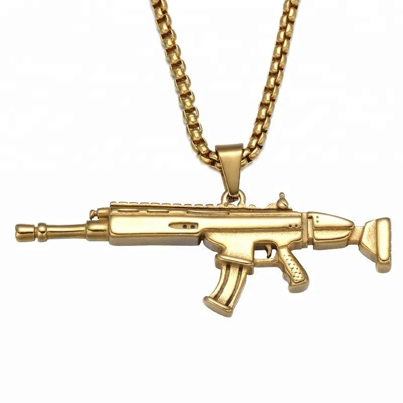 

Newest Gun Design Stainless Steel Gold Plated Men Pendant Necklace, Gold/steel