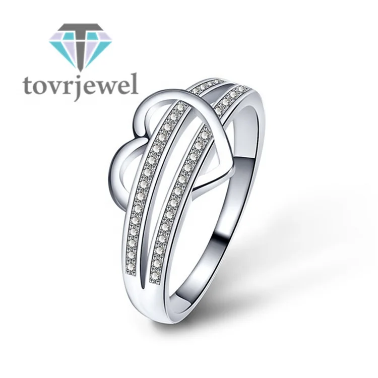 

Women Fashion Luxury Silver Color Heart Rings Jewelry Ring Wedding Engagement For Women Wholesale