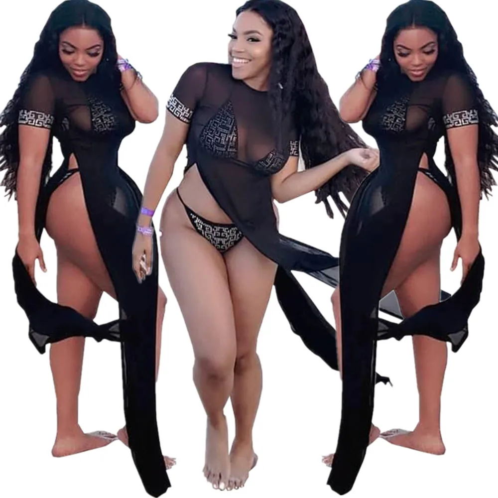 

Wholesale Women's sexy black printed two pieces bikini beachwear with cover up LTS3109, N/a