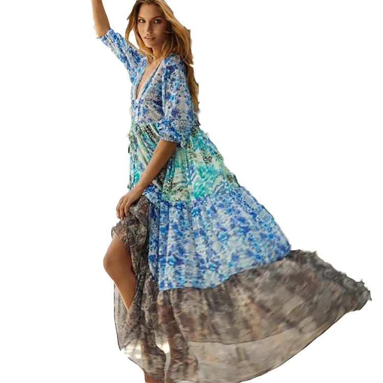 

Sleeve chiffon print dress bohemian women clothing long skirt dress women dresses