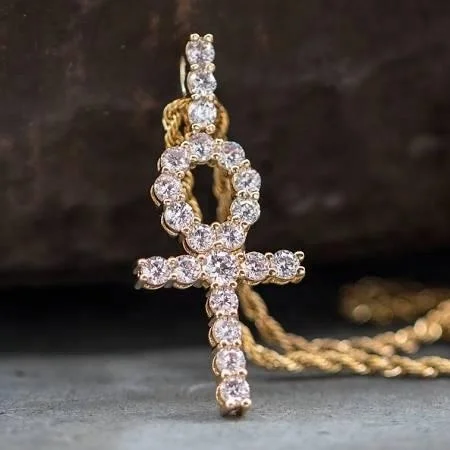 Fashion Jewelry Custom Cuban Link Chain Designs Hip Hop Dubai Gold Ankh Pendant Necklace