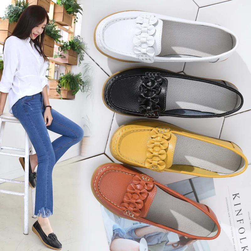 

Ladies Synthetic Genuine Leather Nurses Working Flat Tenis Moccasins woman solid slip on boat shoes for women