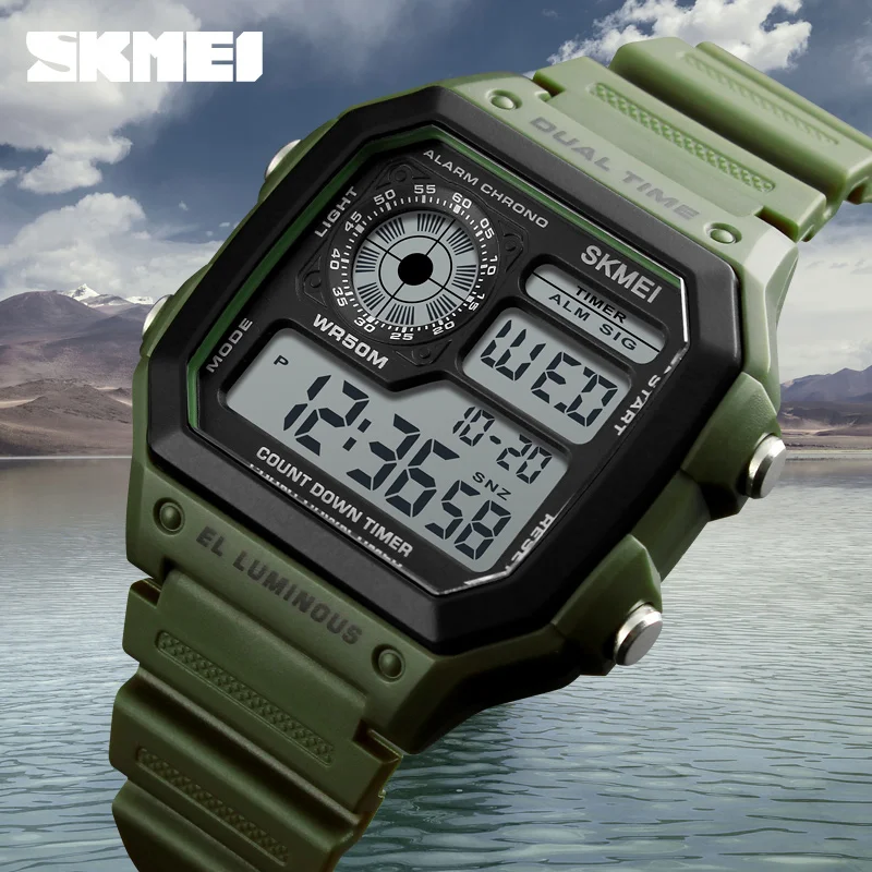 

New Arrivals 2018 Skmei 1299 Mens Digital Sports Wristwatch Watch Imported from China, Army green,black,blue,red,/customized