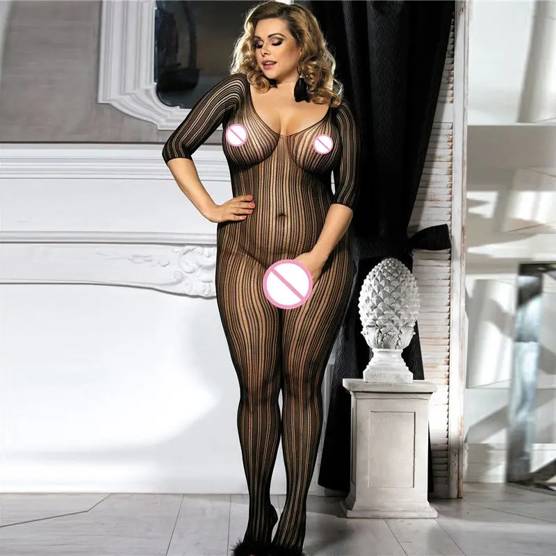 

In Stock Box Package Black Plus Size women Nylon Bodystocking, N/a