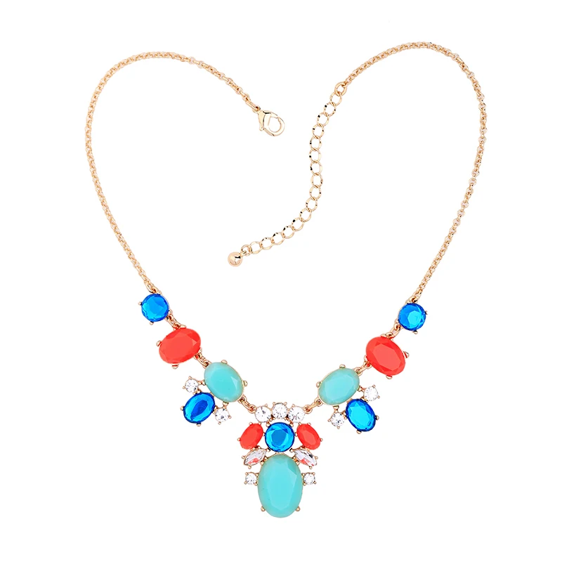 

xl01616b Gold Plated Epoxy Resin Glass Crystal Flower Pendant Statement Necklace