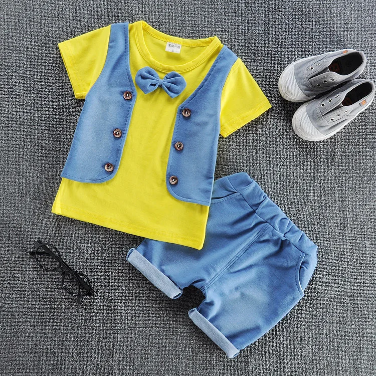 

F30023A hot sale summer kids t-shirts + jeans short two pieces baby boys' clothing sets boys two piece sets, As picture