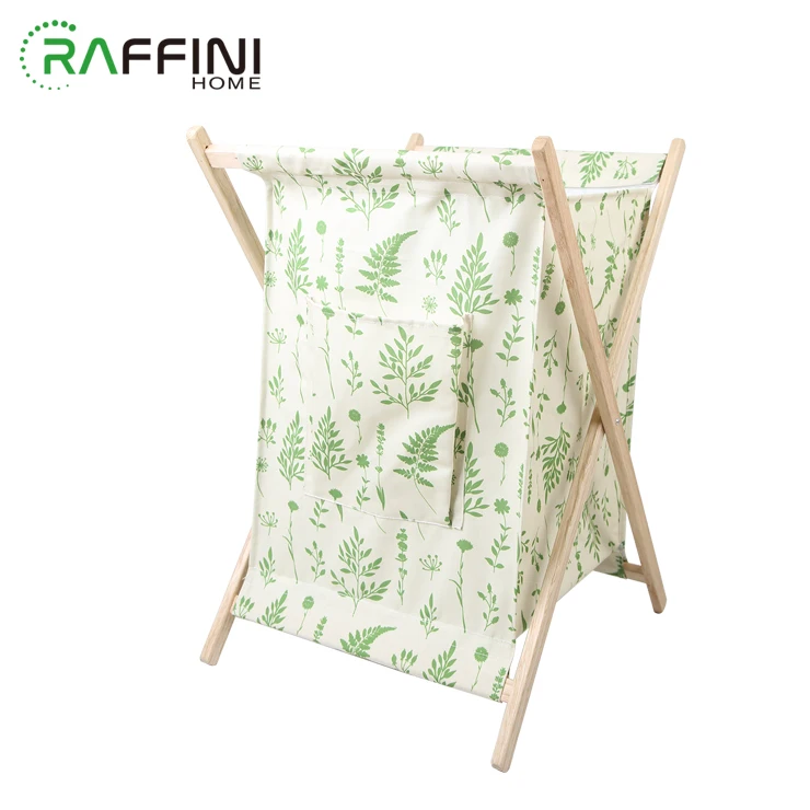 
Unique Design Green Color And White Wood+T/C Foldable Laundry Hamper/Basket 