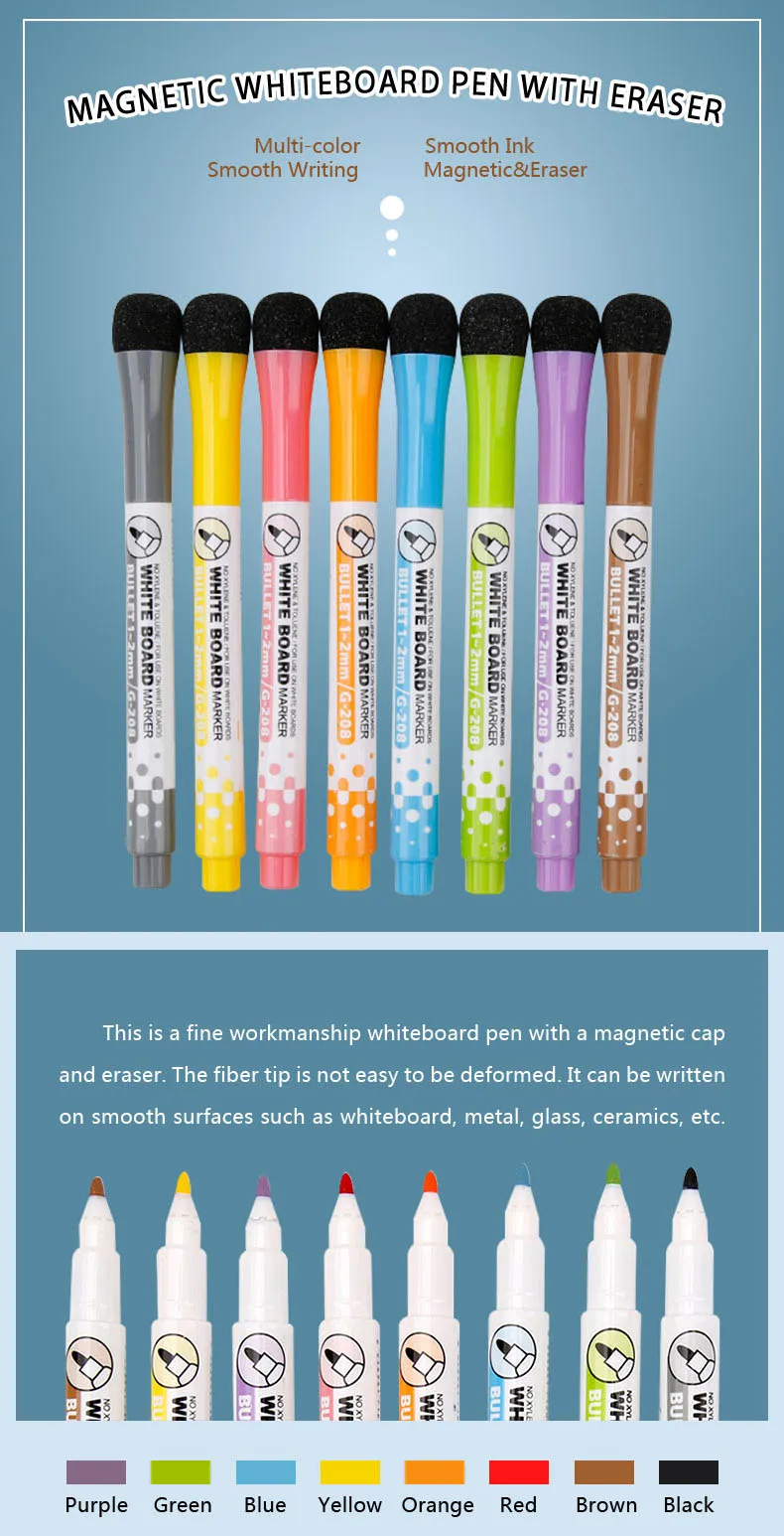 White Board Marker 8 Color Magnetic Pens Dry Eraser Easy Wipe Whiteboard Marker 