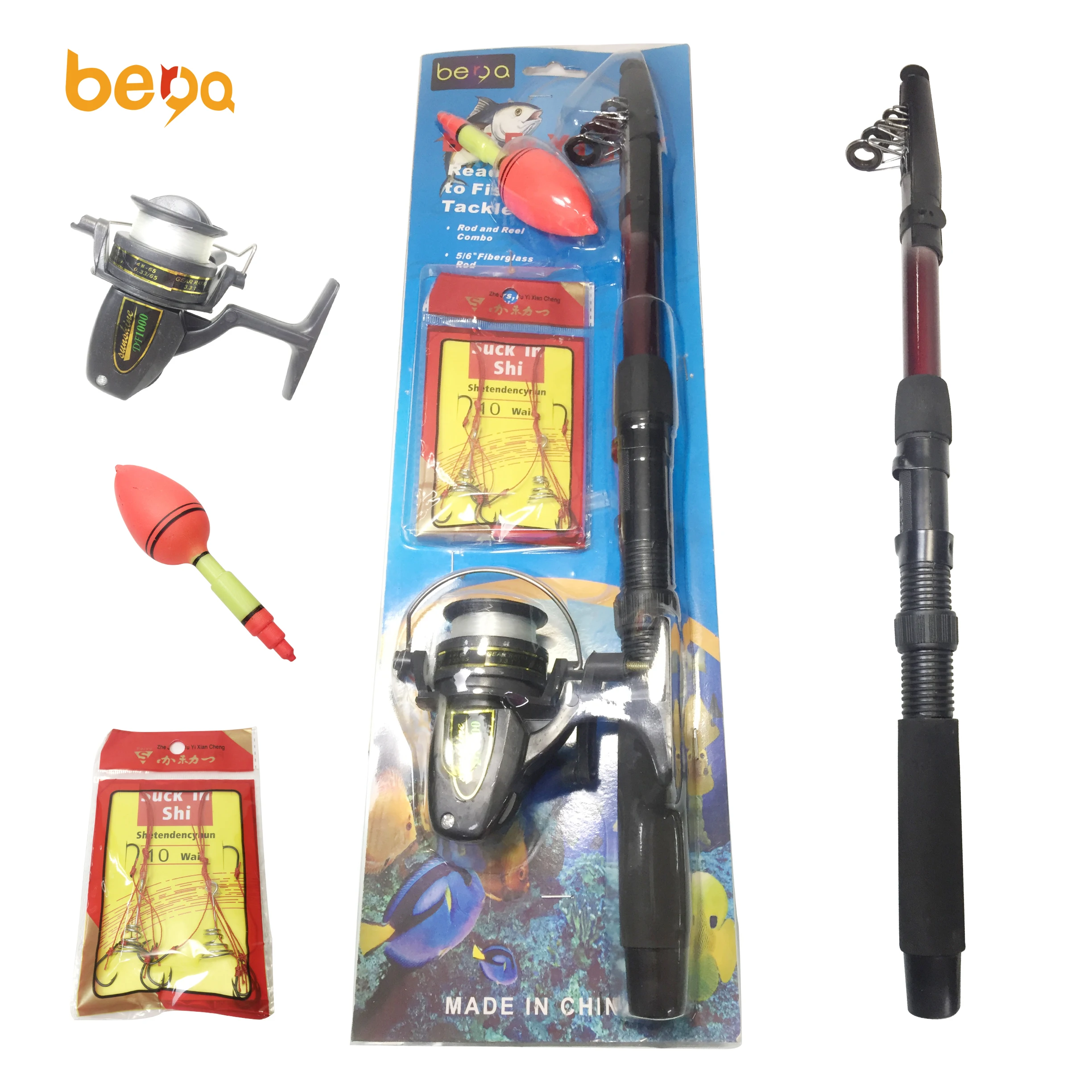 

Cheap Spinning Telescopic Fishing Rod and reel Combo Kit Set with Fishing floats and hooks fishing combo blister package, Black/white/red/yellow/orange, customizable