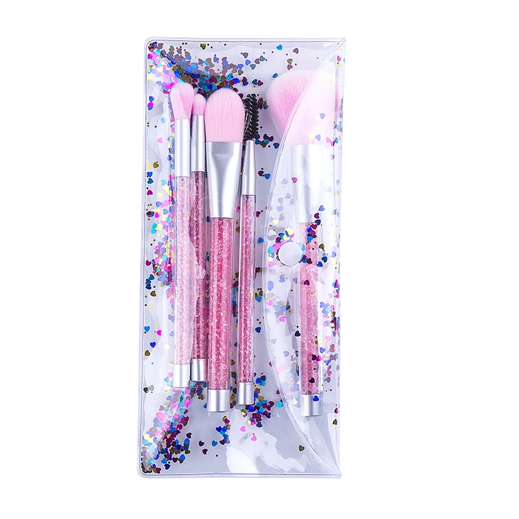 

2019 New Hot 5pcs Pink Brochas De Maquillaje Plastic Handle Makeup Brushes Set With PVC Bag, N/a