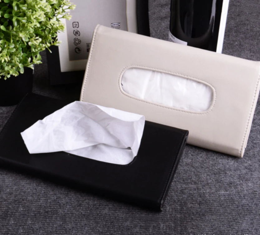 

Beige Color PU Leather Car Visor Tissue Holder with a pack of Tissue with Cosmos Fastening Strap, Light brown