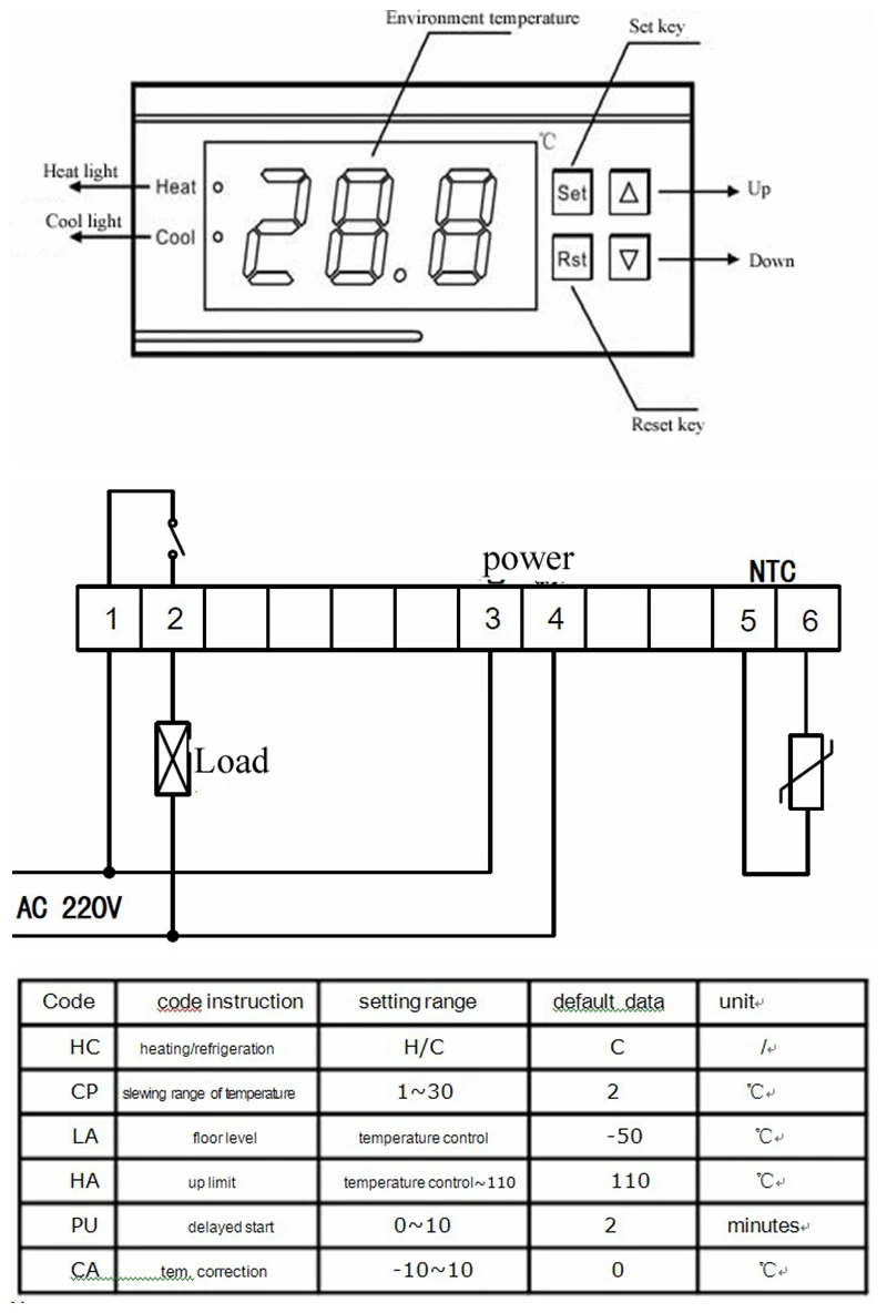 AC 220 V Digitale LCD Anzeige Temperaturregler Thermostat mit Sensor MH1210 EBKL