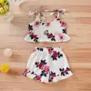 newest flower pattern sling shorts suit design baby summer girls children clothes set