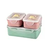 Customized 1250ml 380ml 380ml 3pcs Set Square Type Plastic Wheat Straw Food Storage Box
