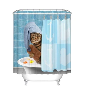 Image of Funny Cat Bathroom Decor 3D Printing Animal Shower Curtain