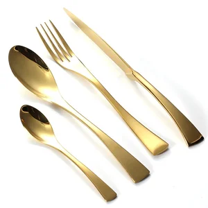Image of 4pcs cutlery sets 18/8 stainless steel dinner spoon knife fork best quality gold cutlery