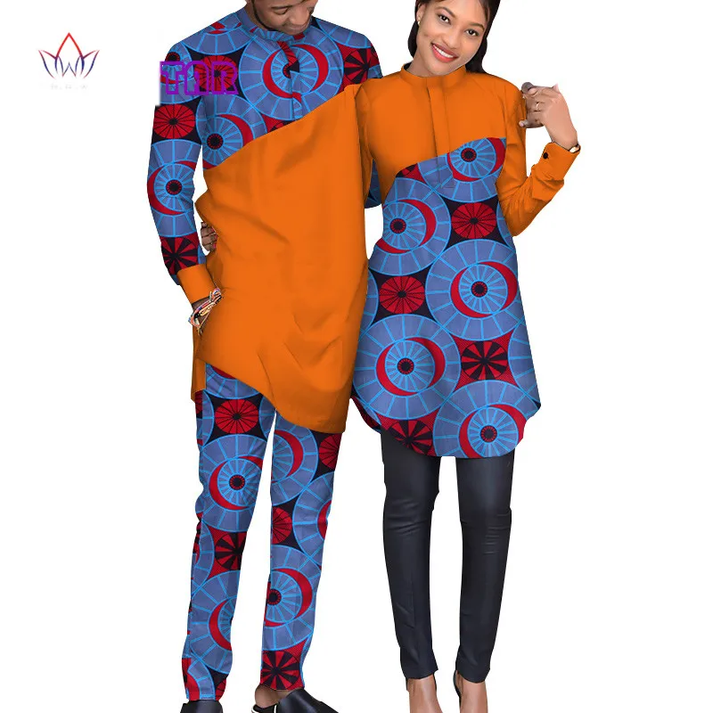 wholesale 100% cotton african print tradition couple clothing women shirts and men shirt suits wyq124