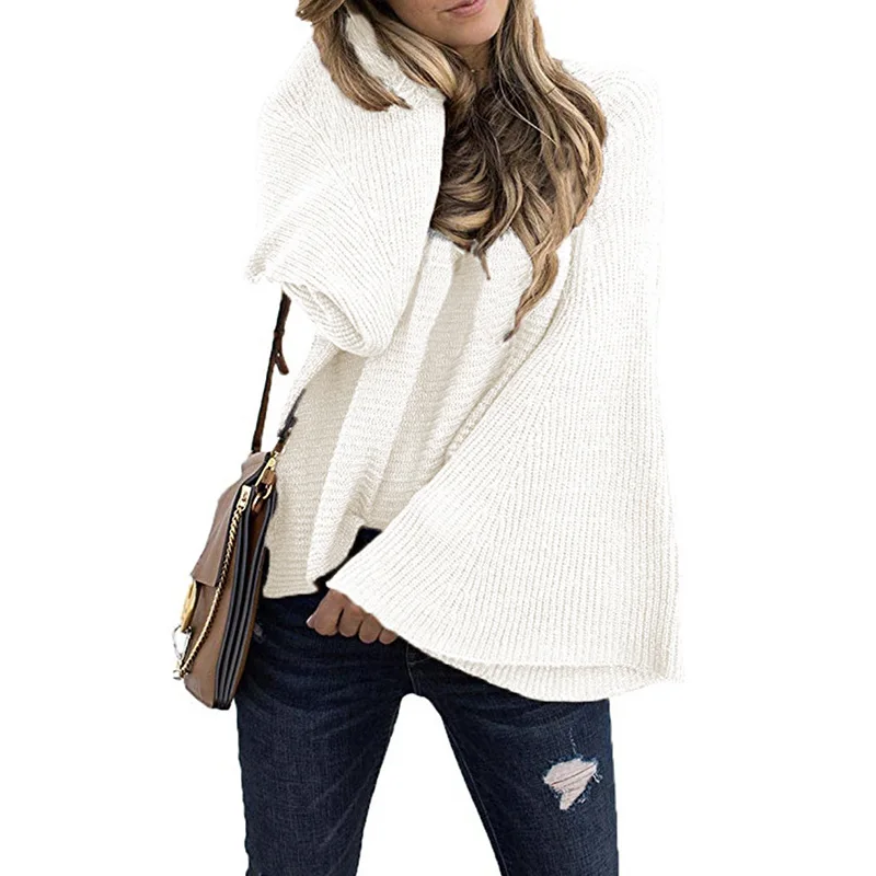 

Autumn winter women sweater horn sleeve sets loose batwing coat sweater