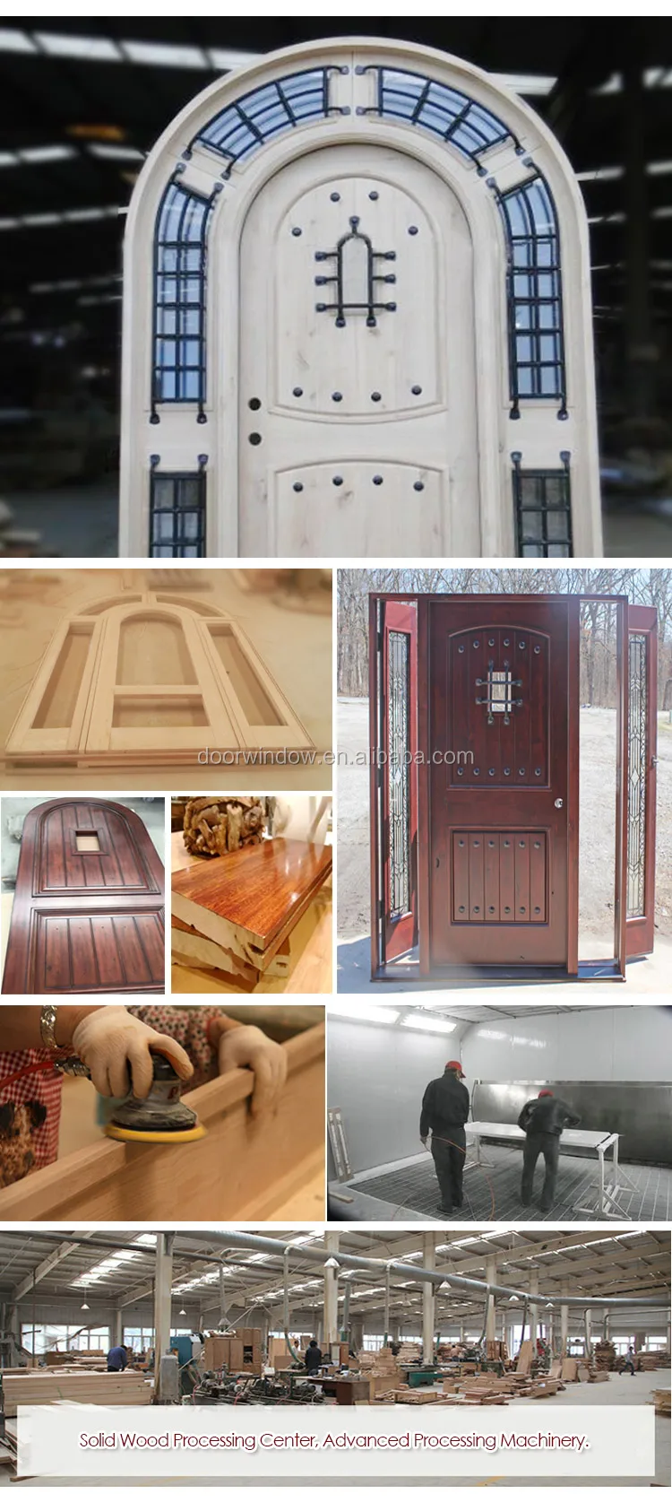 Solid pine wood top glass panels door main gate designs in wood with grilles