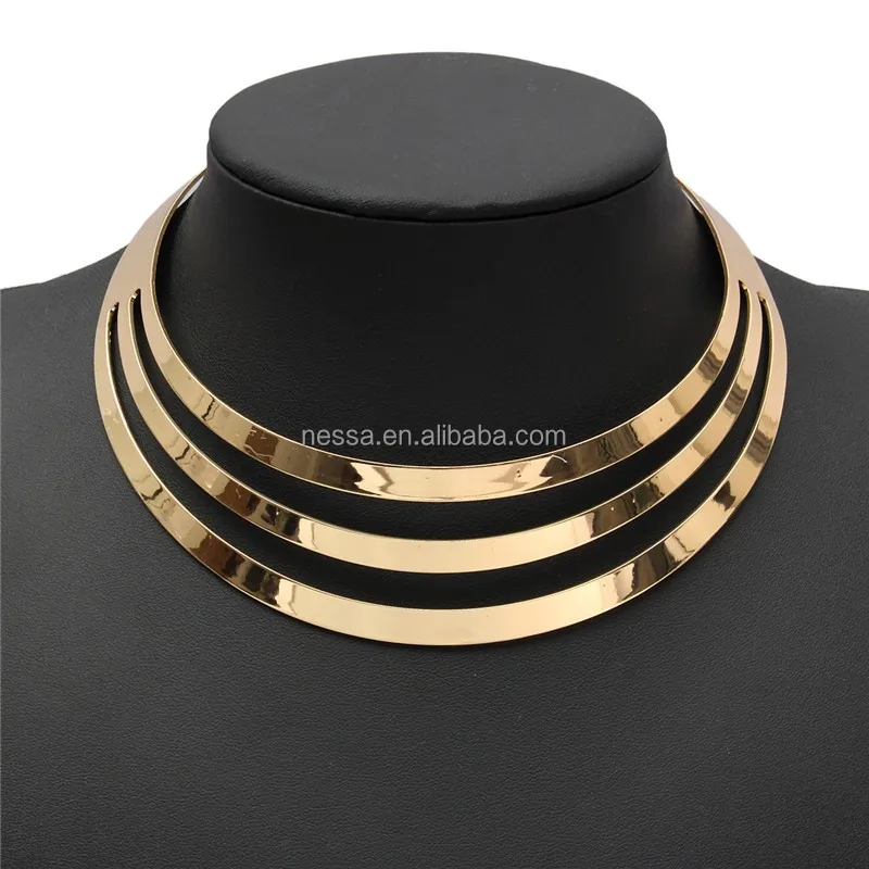 

Gold Charm Choker Necklaces Women Gorgeous Metal Multi Layer Statement Bib Collar Necklace NSNK-200002