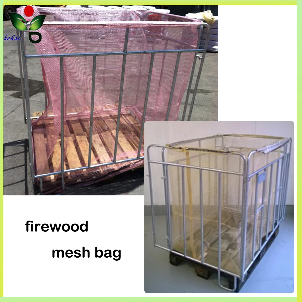 Custom nylon pp plastic firewood drawstring mesh bag for wood packing for sale