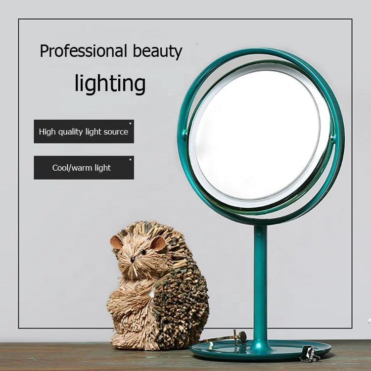

Double Sides Folding LED Light Mirror Desktop LED Cosmetic Mirror With Adjustable Support, Light green/white/gold