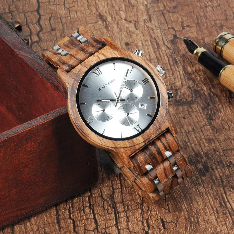 

BOBO BIRD complete calendar time wristwatches quartz luxury wood watch men, Picture