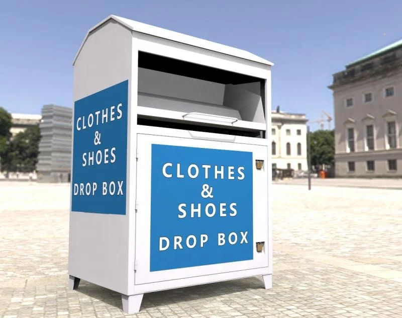 Outdoor Old Clothes Donation Bin And Used Shoes Recycle Bin For Sale
