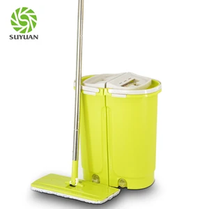 Image of Wood floor cleaning flat mop with squeeze bucket