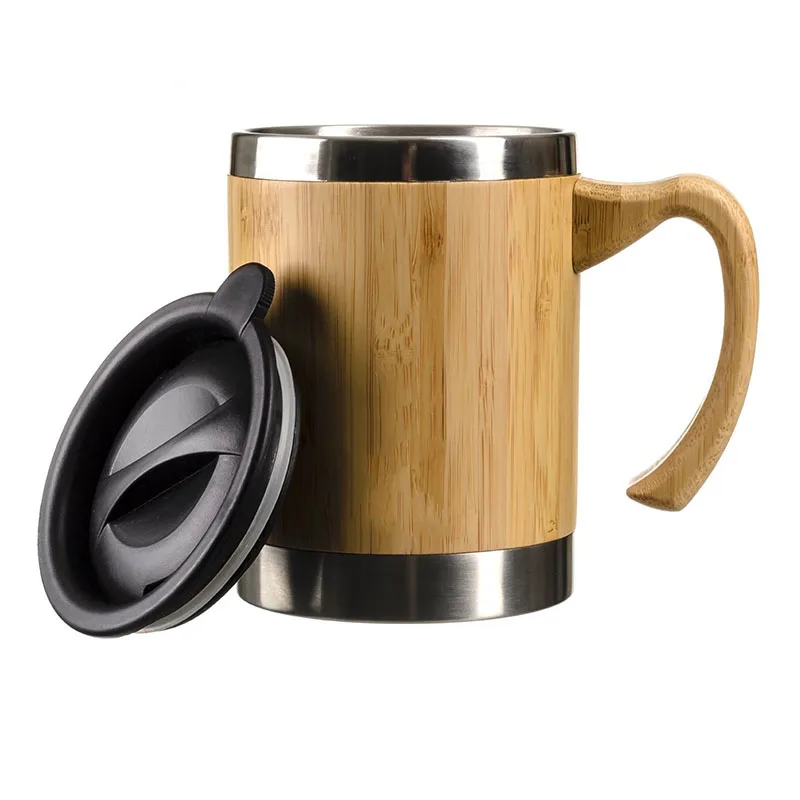 New Arrive Insulated Stainless Steel Tea Tumblers Double Wall Bamboo Mugs With Handle