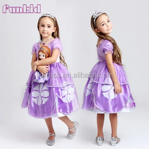 

90cm - 140cm short sleeve glittery long length sofia princess dress for kids, Purple as per the pic