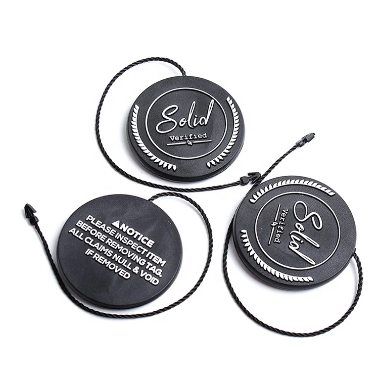 Plastic Hangtag Maker Custom 3D Double Embossed Foil Brand Name Logo Hanging Tags String loop Lock